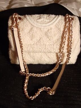 Tory Burch Cream Fleming Soft Quilted Shoulder Bag with Gold Chain& Leather